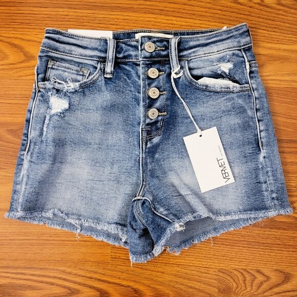 Vervet Pants - Vervet Rebecca High Rise Button Shorties, Size XS